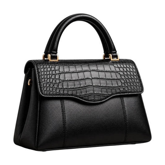 BagSway Celeste Black Croc Faux Leather Satchel Handbag