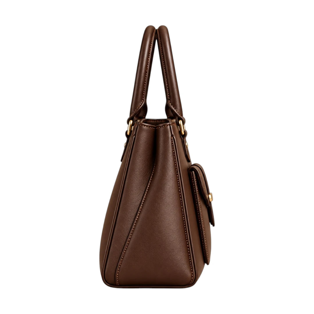 BagSway Mocha Crest Brown Faux Leather Tote Handbag