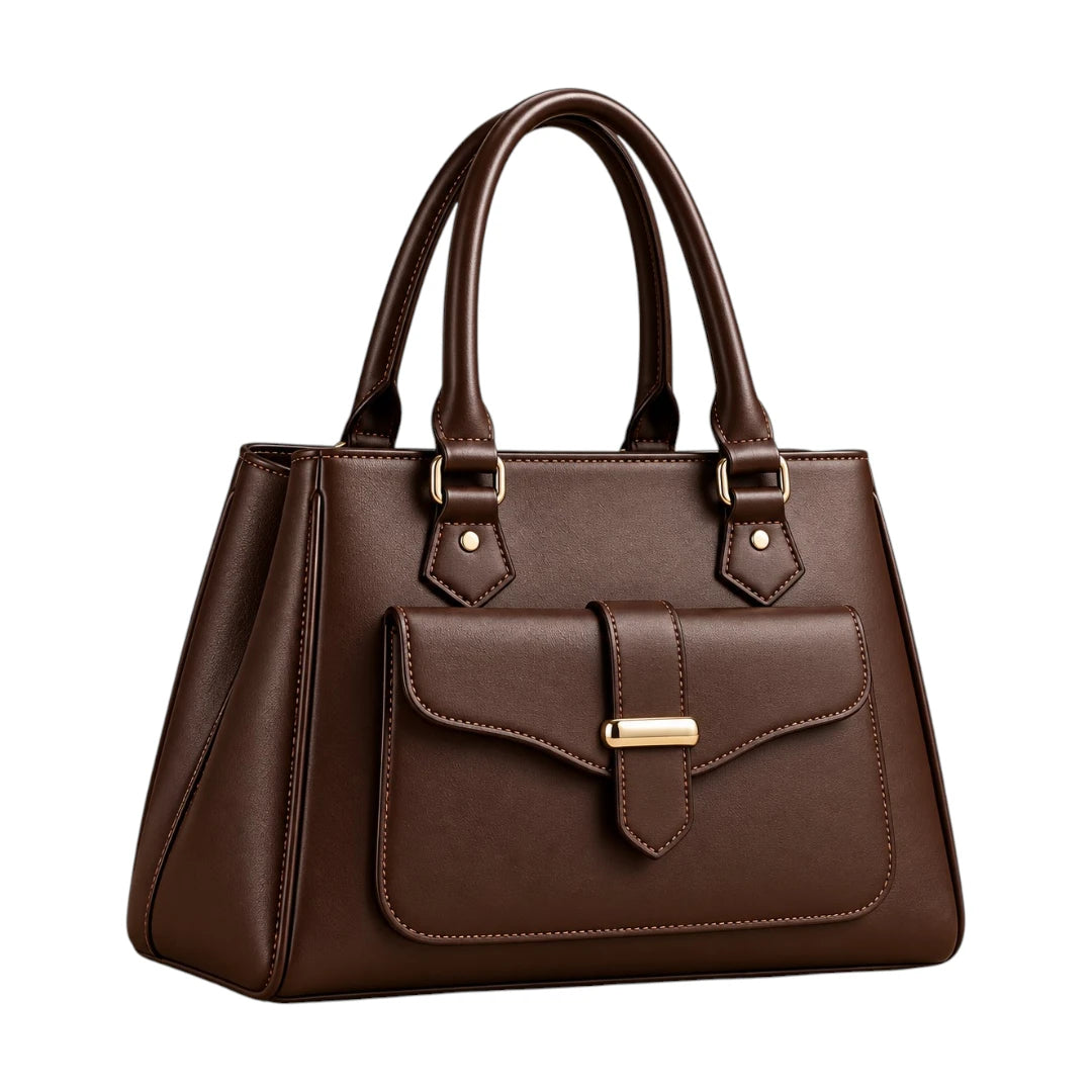 BagSway Mocha Crest Brown Faux Leather Tote Handbag