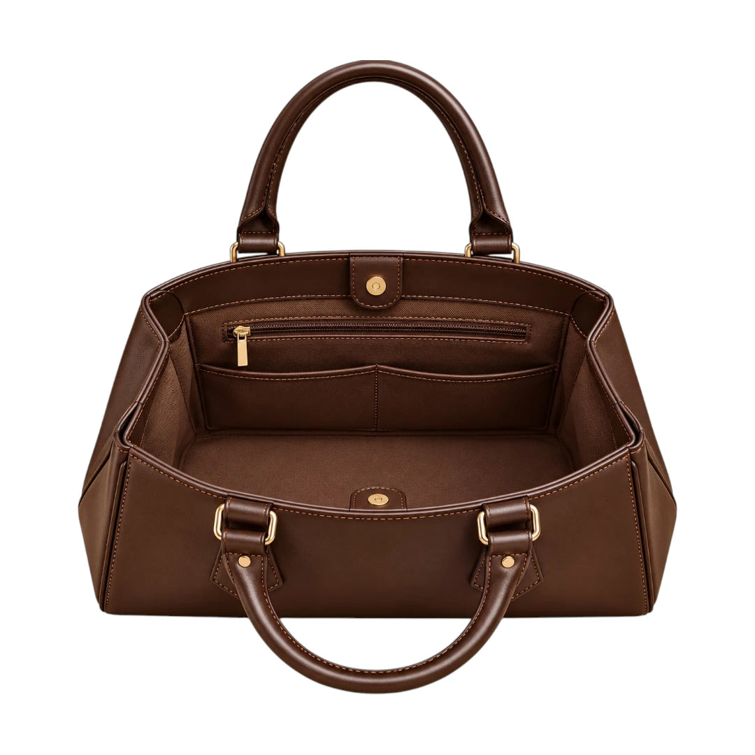 BagSway Mocha Crest Brown Faux Leather Tote Handbag