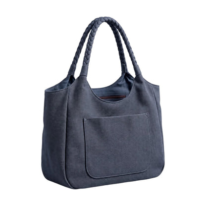 BagSway Navy Braided Handle Tote Handbag