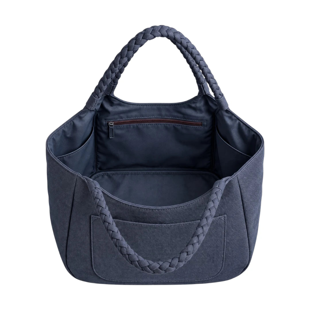 BagSway Navy Braided Handle Tote Handbag