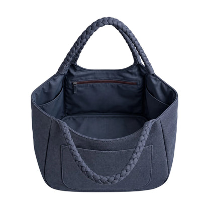 BagSway Navy Braided Handle Tote Handbag